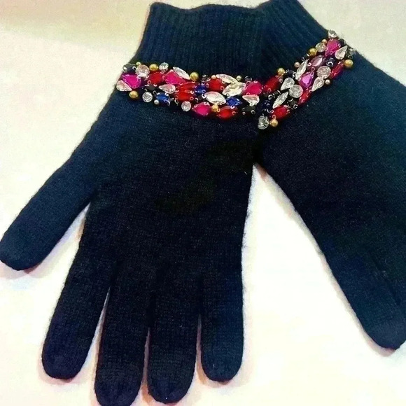 BLACK  GLOVES WITH COLORED RHINESTONES SIZE SMALL - Picture 1 of 6